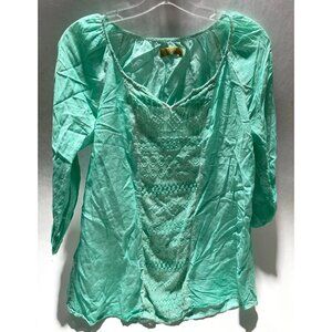 Valerie Stevens Womens Turquoise Lace & Chiffon Tunic Top Size Small